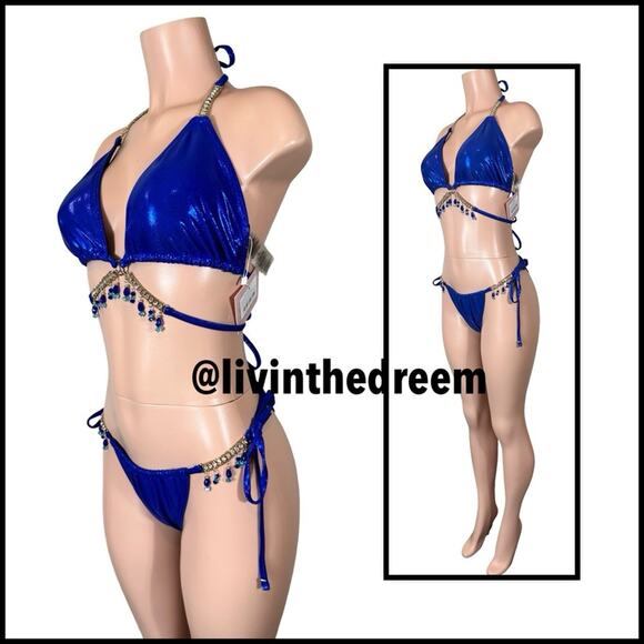 MODA MINX MAGIC IN MAKO WRAP TRIANGLE XL & RUCHED TIE SIDE BIKINI BOTTOMS L $79 - Picture 4 of 14